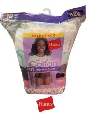 2X Hanes Plus Size Underwear, 100% Cotton, Package of 10 Pairs, New and Unopened